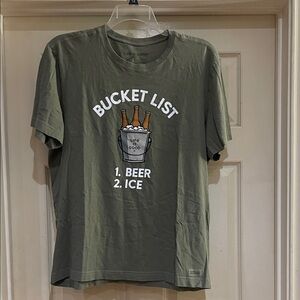 Life Is Good Olive T-Shirt with Bucket List Graphic
